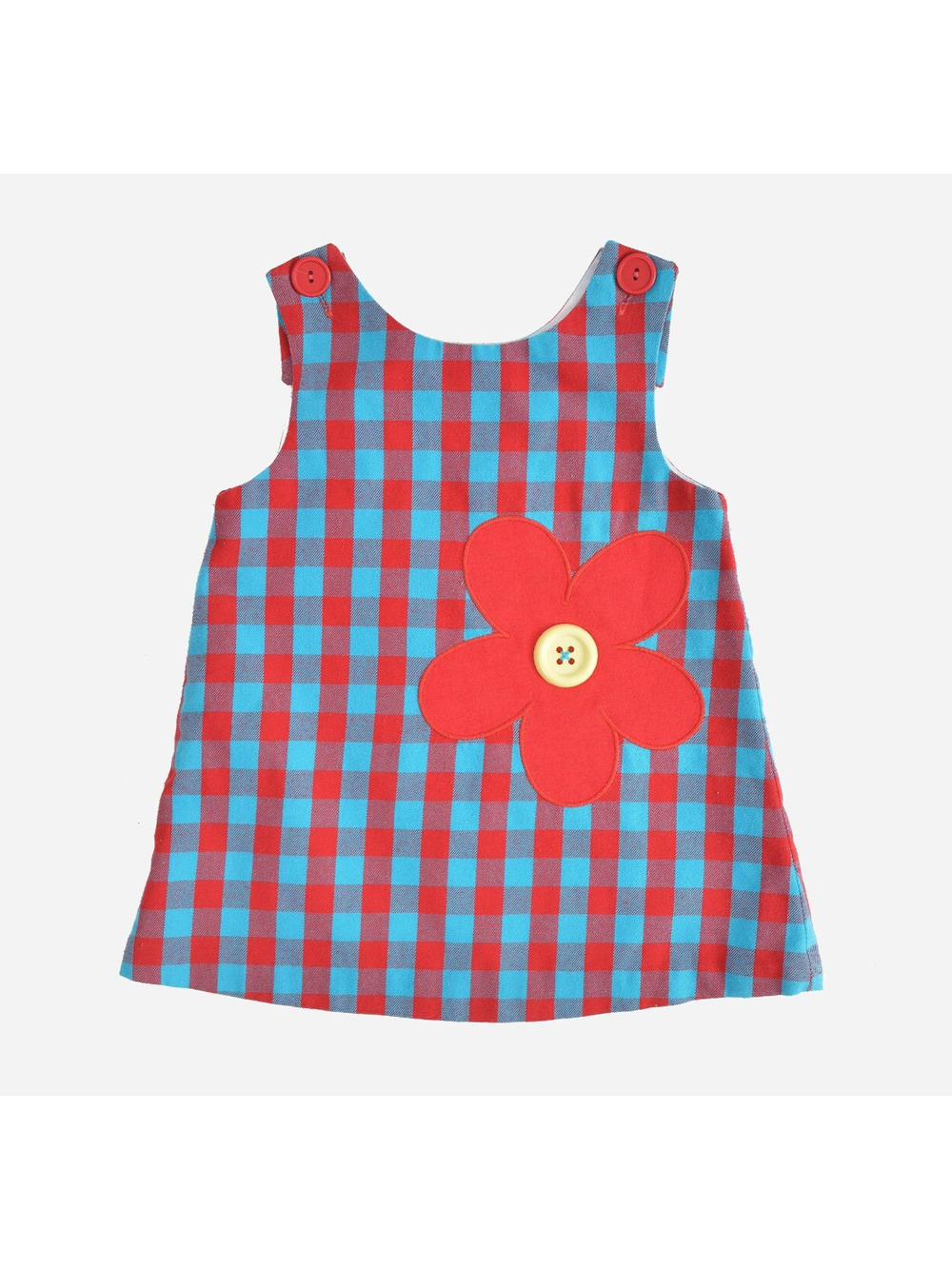 Toddler Kelly's Kids Red Blue Checkered Daisy Flower Jumper Girls Dress XXS 2